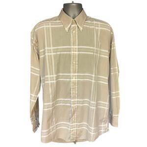 Burberry London Tan and White Checked Long Sleeve Cotton Button Down Size L